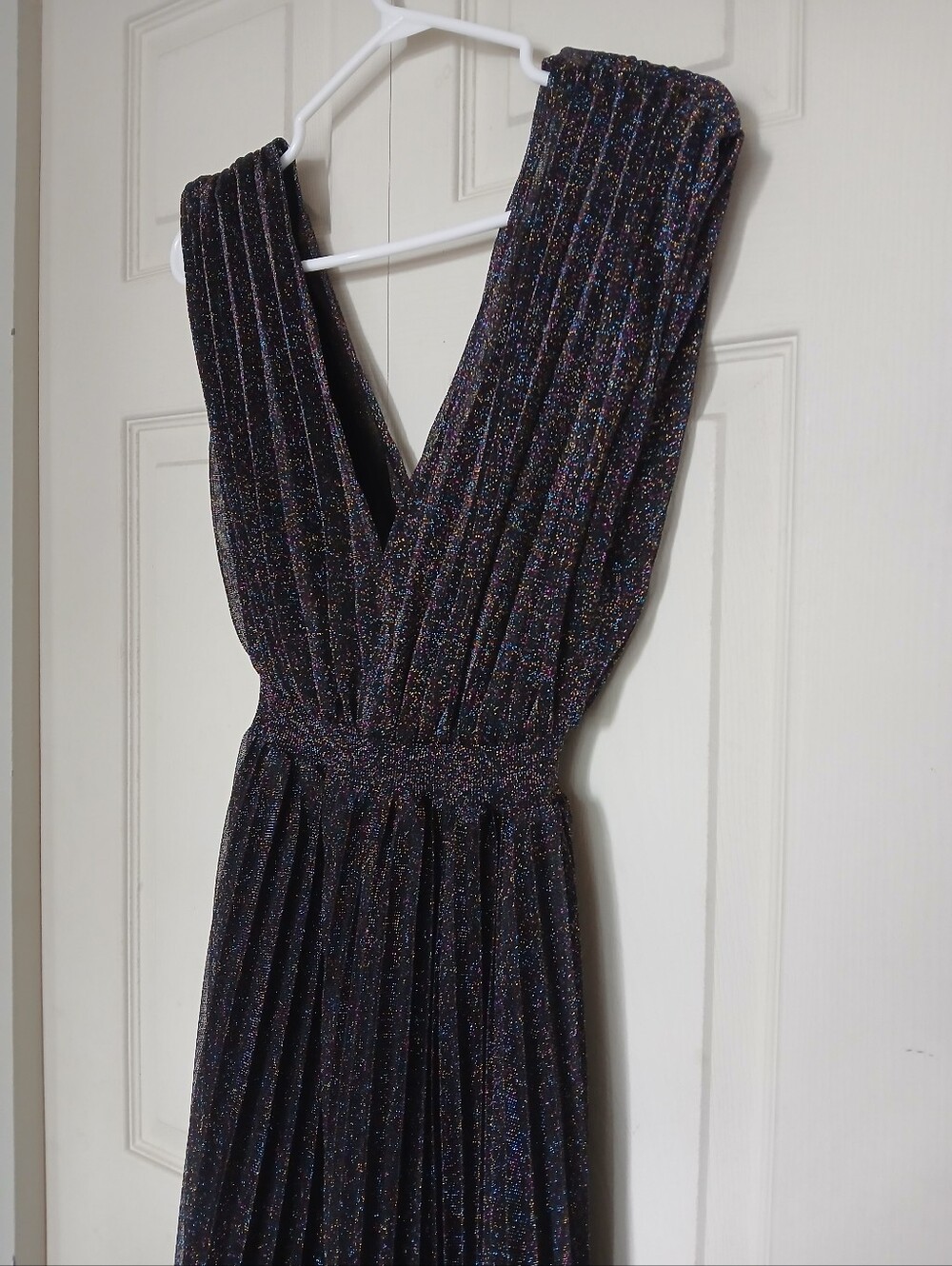 Zara Pleated Glitter Sparkling Black Prom Or Evening Dress, Size Small (S) / M